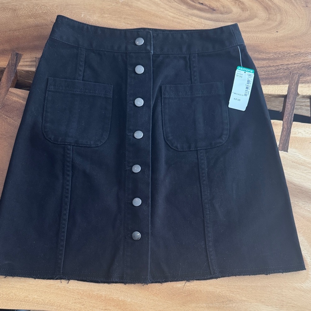 Twik Black Mini Skirt with Button Front